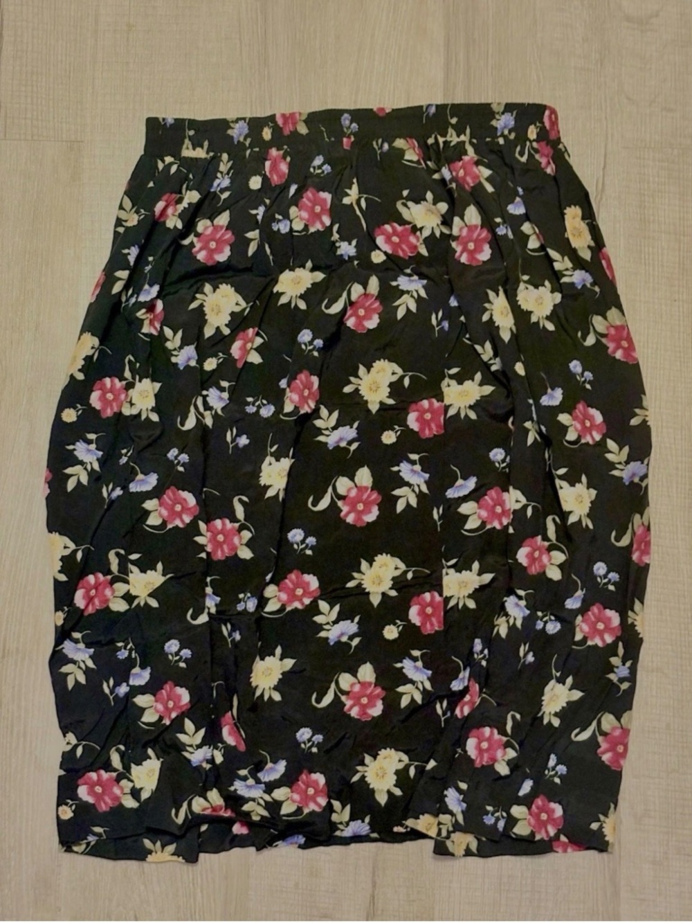 Vintage Honors Floral Midi Skirt Plus Size Black Cottagecore Elastic Waist
